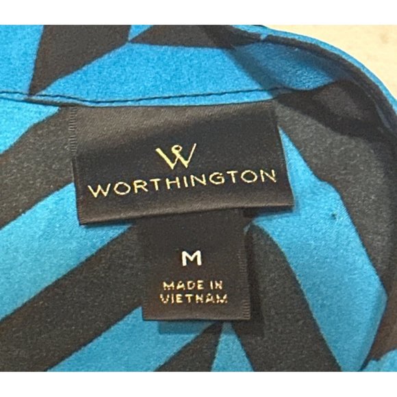 Worthington Chevron Ruffled Blouse Short-Sleeved 100% Polyester Women's Size M - Picture 11 of 14